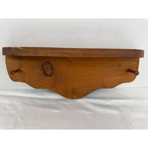 Vintage Rustic Pine Wood Wall Shelf with 3 Pegs Scalloped Edge Farmhouse Decor